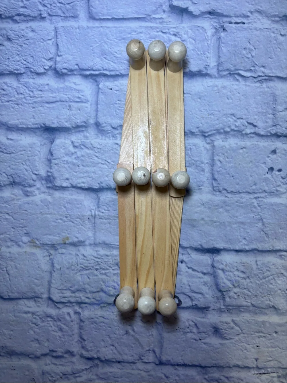 Vintage Wooden Accordion 10 Peg Rack Wall Coat Hat Hooks Expandable